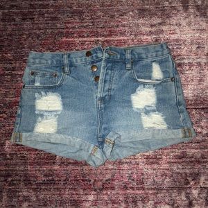 Blue distressed denim shorts
